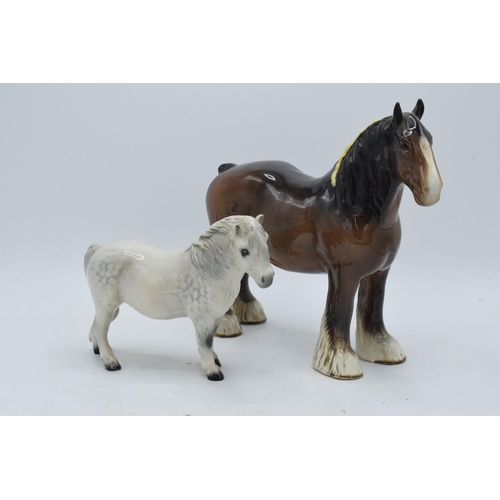 156 - Beswick brown shire 818 together with Royal Doulton dapple grey Shetland pony (2). In good condition... 