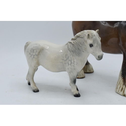 156 - Beswick brown shire 818 together with Royal Doulton dapple grey Shetland pony (2). In good condition... 