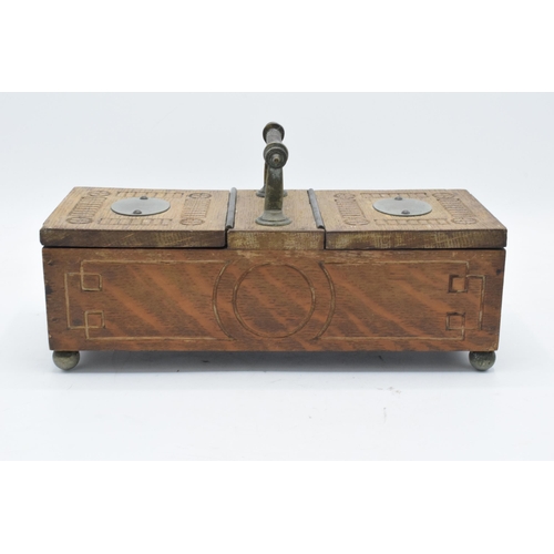 215 - Early 20th century wooden storage chest with 2 lift up lids with carved detailing (potentially an ap... 