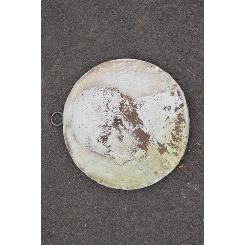 220 - An interesting plaster cast disc resembling a penny depicting a gentleman. 38cm diameter. In good co... 