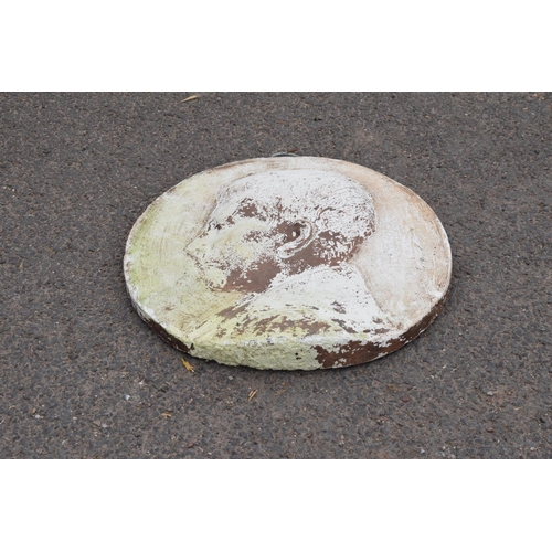 220 - An interesting plaster cast disc resembling a penny depicting a gentleman. 38cm diameter. In good co... 