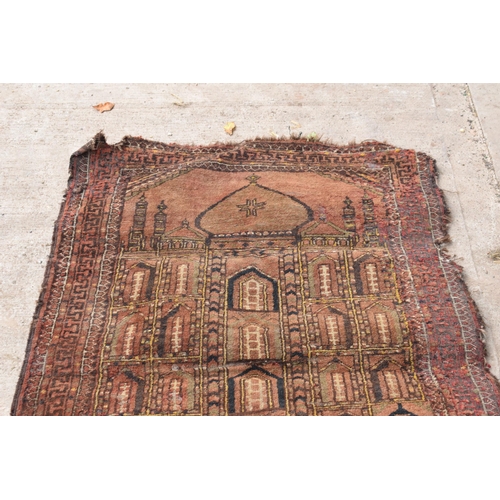 222 - A mid 20th century rug depicting Middle Eastern scenes with a Temple. Please check the photos for co... 