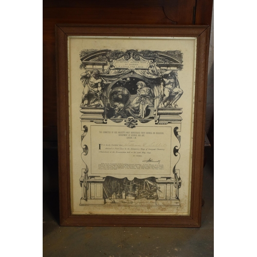 233 - University / Education interest: A framed 19th century printed University certificate 'It is hereby ... 