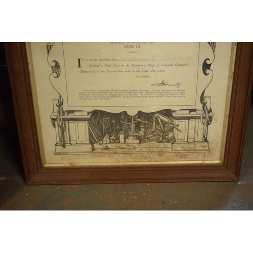 233 - University / Education interest: A framed 19th century printed University certificate 'It is hereby ... 