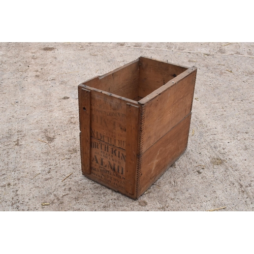 235 - A vintage wooden crate with printed marks and destinations on. 53 x 34 x 50cm