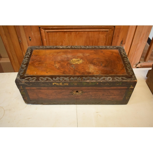 248 - A 19th century wooden writing slope with brass features. In need of attention. 51 x 26 x 18cm.