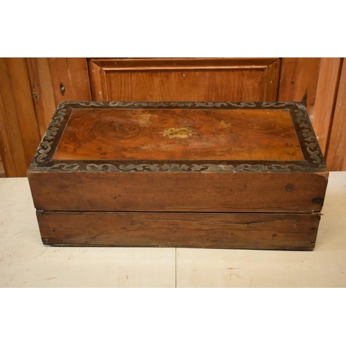 248 - A 19th century wooden writing slope with brass features. In need of attention. 51 x 26 x 18cm.