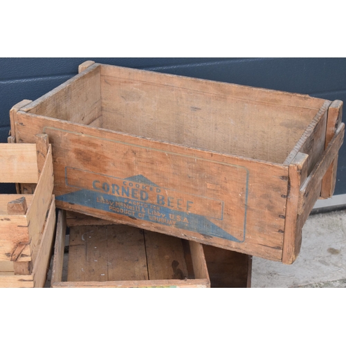 290 - A collection of vintage wooden crates to include advertising examples for Rindless Cheddar Cheese, C... 