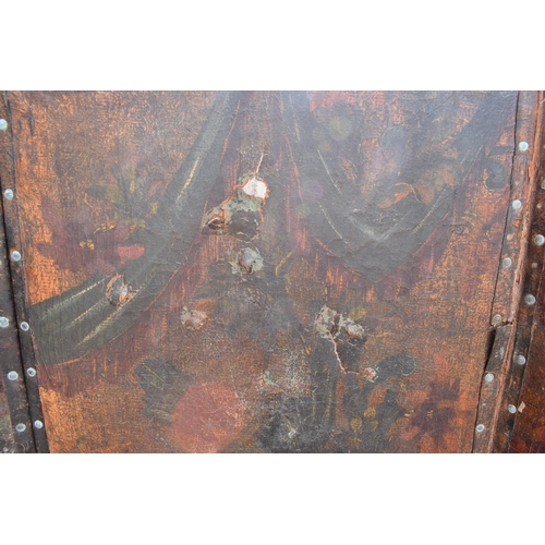 292 - A late 19th / early 20th century folding leather screen depicting birds amongst foliage. Requires at... 