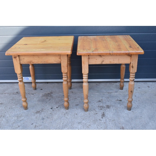 312 - A collection of tables to include 2 square pine pub / kitchen tables, a similar darker example and a... 