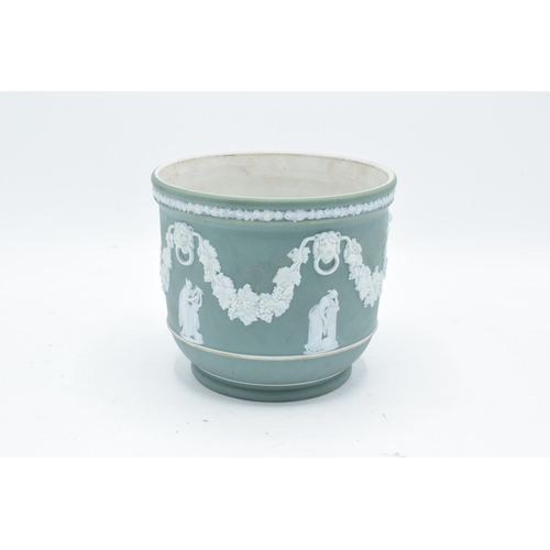 49 - A 19th century Wedgwood Jasperware jardinière in a green / turquoise colour. 15cm tall. In good cond... 