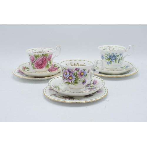 60 - A collection of Royal Albert Flower of the Month trios to include September - Michaelmas Daisy, July... 