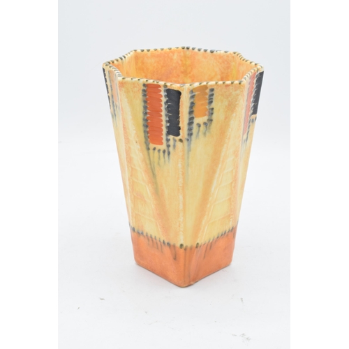 77 - Crown Ducal Charlotte Rhead octagonal vase decorated with a mottled glaze. 18cm tall. In good condit... 