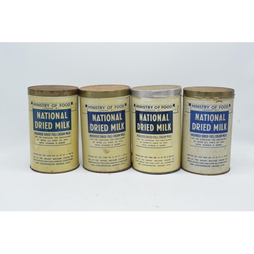 170 - A collection of 4 Ministry of Food National Dried Milk tins (4). 18cm tall.