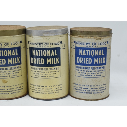 170 - A collection of 4 Ministry of Food National Dried Milk tins (4). 18cm tall.