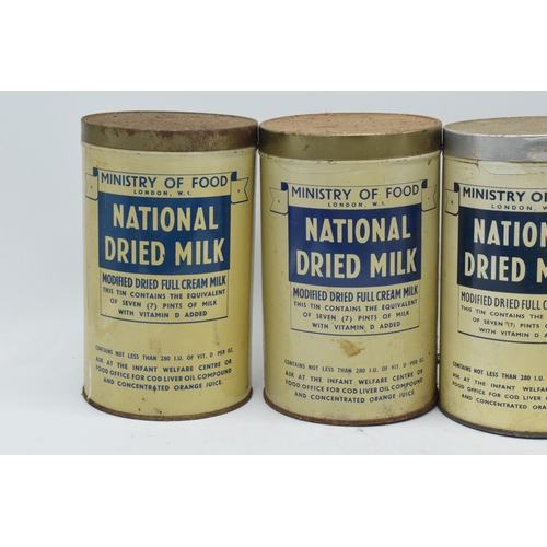 170 - A collection of 4 Ministry of Food National Dried Milk tins (4). 18cm tall.