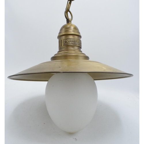 205 - A reproduction ceiling light in the style of a brass industrial lamp 'Queen of the West'. Untested. ... 