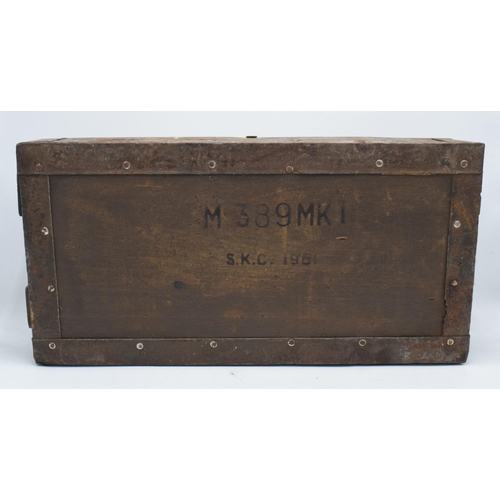 246 - A mid 20th century army wooden ammunition box 'M 389MKI S K C 1961' etched onto the front. 53 x 26 x... 