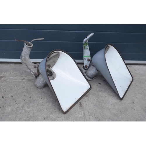 277 - A near pair of large 20th century industrial style light hoods, potentially street / factory lights'... 