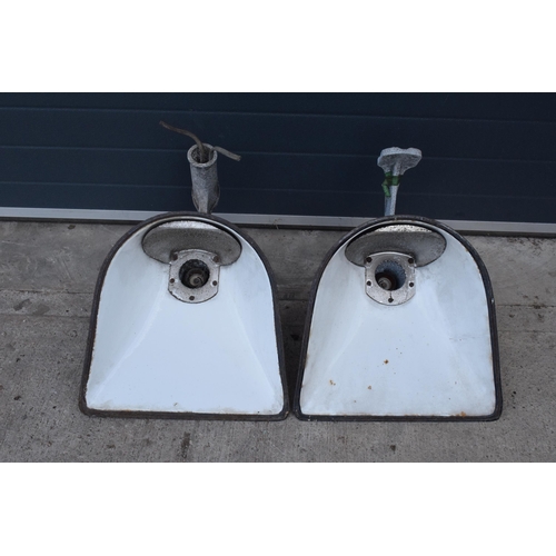 277 - A near pair of large 20th century industrial style light hoods, potentially street / factory lights'... 