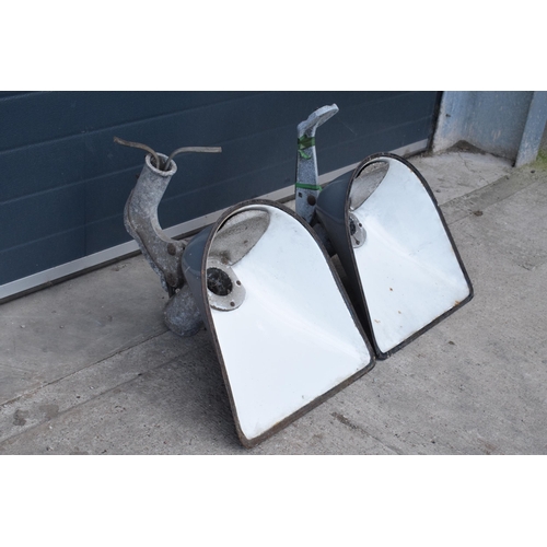 277 - A near pair of large 20th century industrial style light hoods, potentially street / factory lights'... 