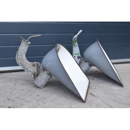 277 - A near pair of large 20th century industrial style light hoods, potentially street / factory lights'... 