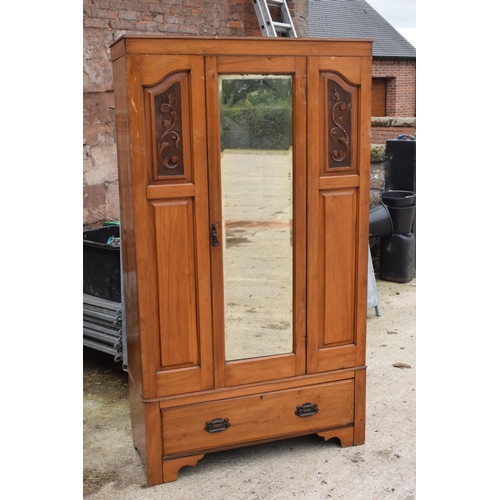 317 - An Edwardian satinwood wardrobe with central mirror. 107 x 43 x 187cm tall. In good condition with s... 