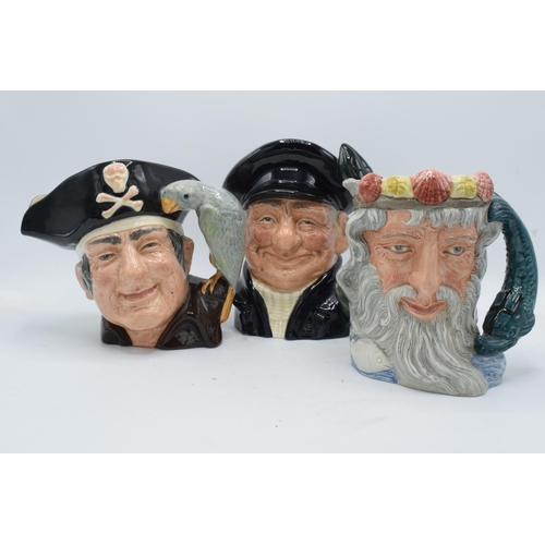 106 - A trio of large Royal Doulton character jugs to include Neptune, Long John Silver and the Lobsterman... 