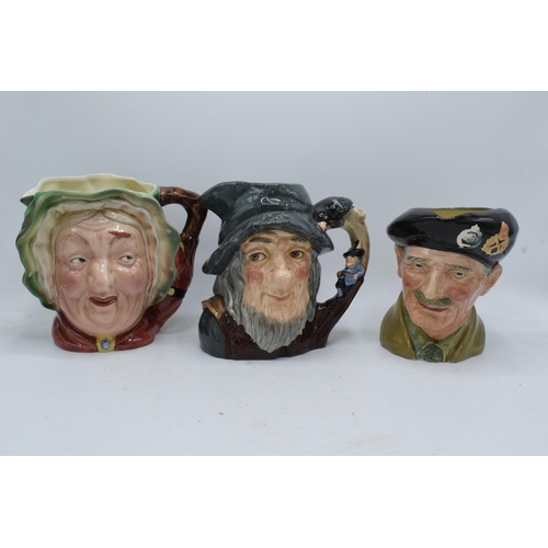 124B - Large Royal Doulton character jugs Rip Van Winkle D6438, Monty and Beswick large jug Sairey Gamp (3)... 