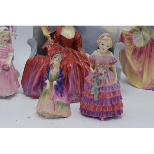 131 - A collection of Royal Doulton figures to include Tinkle Bell HN1677, Sweet Anne HN1330 af, Paisley S... 