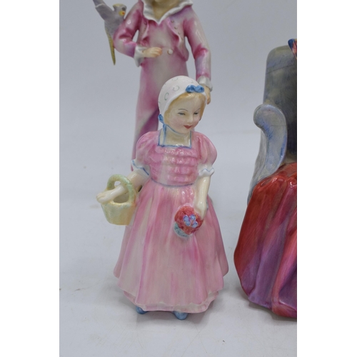 131 - A collection of Royal Doulton figures to include Tinkle Bell HN1677, Sweet Anne HN1330 af, Paisley S... 