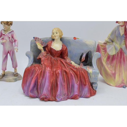 131 - A collection of Royal Doulton figures to include Tinkle Bell HN1677, Sweet Anne HN1330 af, Paisley S... 