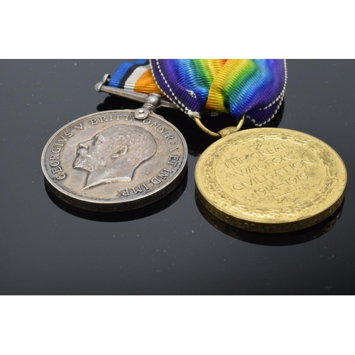 221 - A pair of World War One (WW1) medals to include 1914-1918 medal and 'The Great War for Civilisation ... 