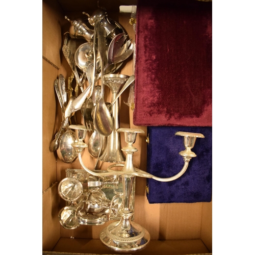 226 - A good collection of silver plate and similar items to include a 3-piece tea set, mixed cutlery, tan... 