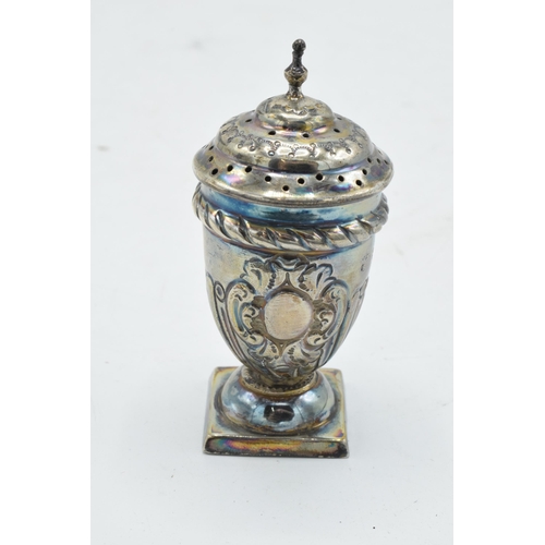 232A - An ornate hallmarked silver cruet. 26.3 grams. Chester 1896.