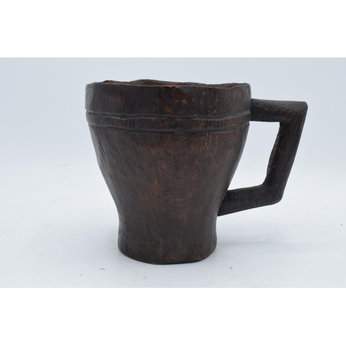 258 - An unusual late 19th / early 20th carved oak wooden tankard, folk art interest, in the Black Forest ... 