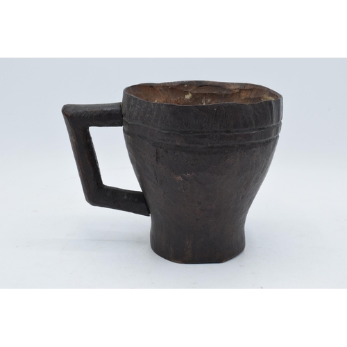 258 - An unusual late 19th / early 20th carved oak wooden tankard, folk art interest, in the Black Forest ... 