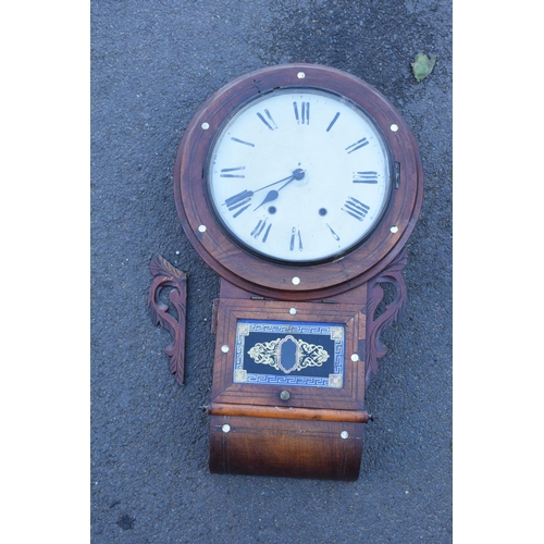 305 - A Jerome and Co Anglo-American 8 day clock with mother of pearl inlay. Untested. Requires some atten... 