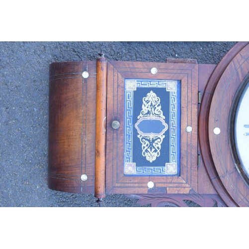 305 - A Jerome and Co Anglo-American 8 day clock with mother of pearl inlay. Untested. Requires some atten... 