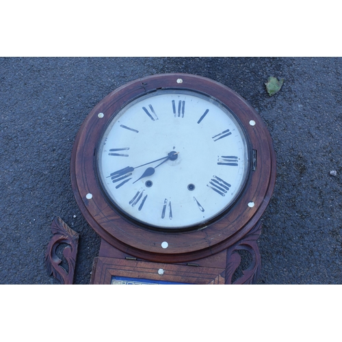 305 - A Jerome and Co Anglo-American 8 day clock with mother of pearl inlay. Untested. Requires some atten... 