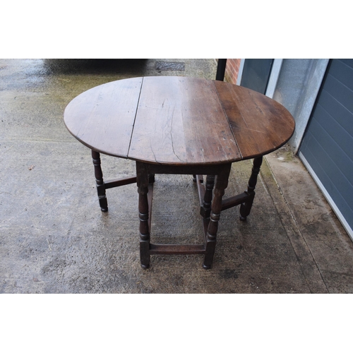 339 - An 18th century thick oak dropleaf gateleg table. 116 x 101 x 77cm tall when extended. In good condi... 