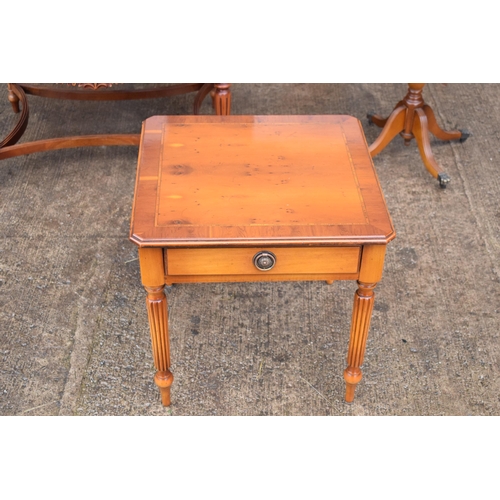 340 - A good collection of walnut or similar wooden furniture set to include a table, octagonal sewing-sty... 