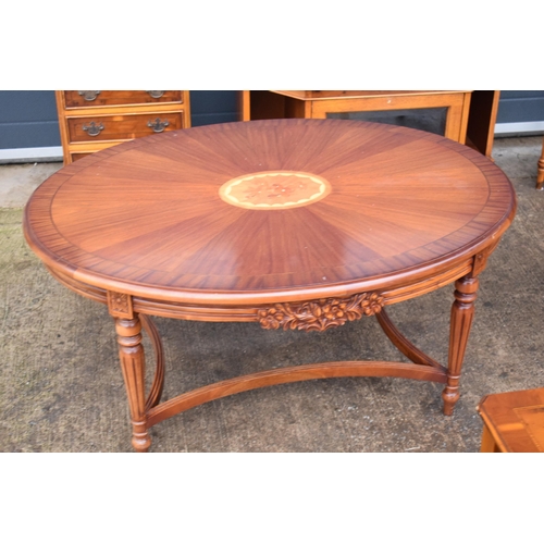 340 - A good collection of walnut or similar wooden furniture set to include a table, octagonal sewing-sty... 