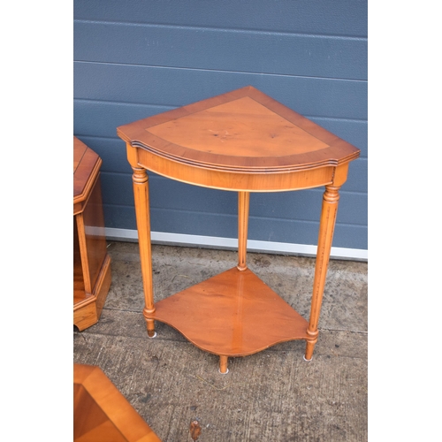 340 - A good collection of walnut or similar wooden furniture set to include a table, octagonal sewing-sty... 