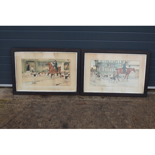 342 - A good quality pair of Cecil Aldin prints depicting scenes of a hunt outside a tavern and houses. 98... 