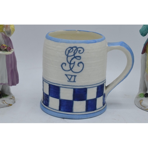 48 - A mixed collection of pottery to include Crown Ducal George VI coronation tankard, Basil Matthews ho... 