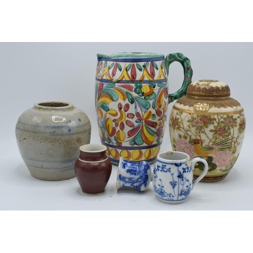 54 - Group of ceramics and collectables: Includes a large European jug, Japanese lidded ginger jar, Alaba... 