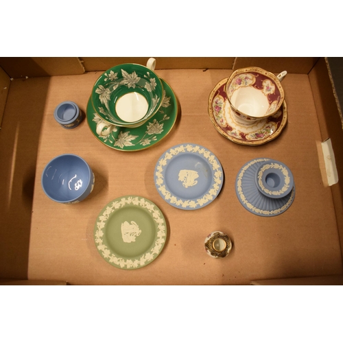 57 - A mixed collection of pottery to include Wedgwood Jasperware in different colours to consist of pin ... 