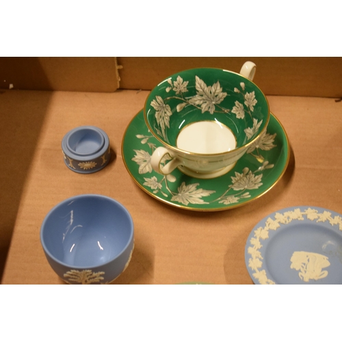 57 - A mixed collection of pottery to include Wedgwood Jasperware in different colours to consist of pin ... 