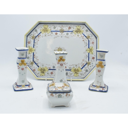 58 - A dressing table set by Kinto China handpainted Nippon to consist of a rectangular tray, a pair of c... 